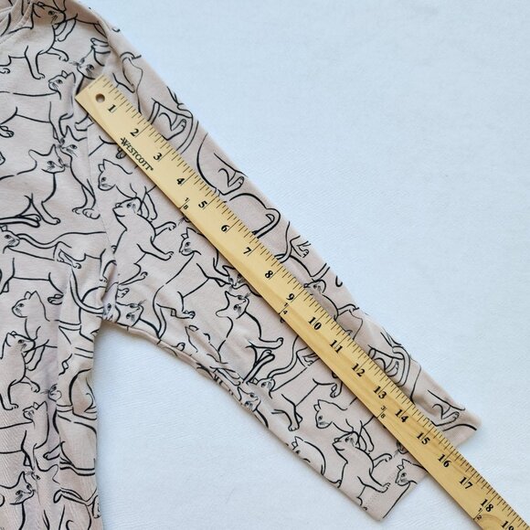 Kitty Cat Print Top Shirt Tan Black Whimsigoth Witchy Halloween Spirit Fairycore - Picture 15 of 15